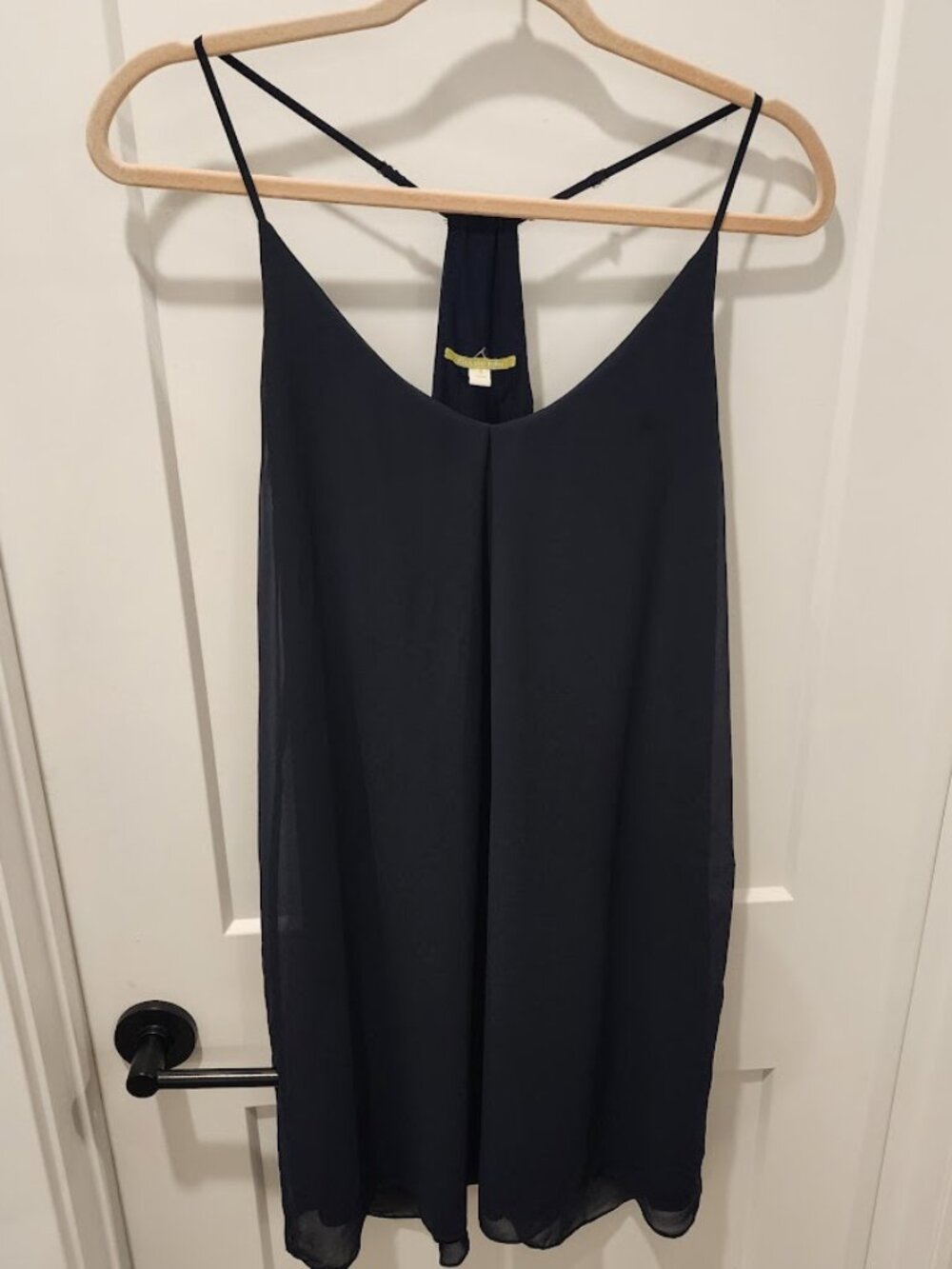 Gianni Bini Navy Blue Chiffon Racerback V-Neck Mini Dress - Size Small